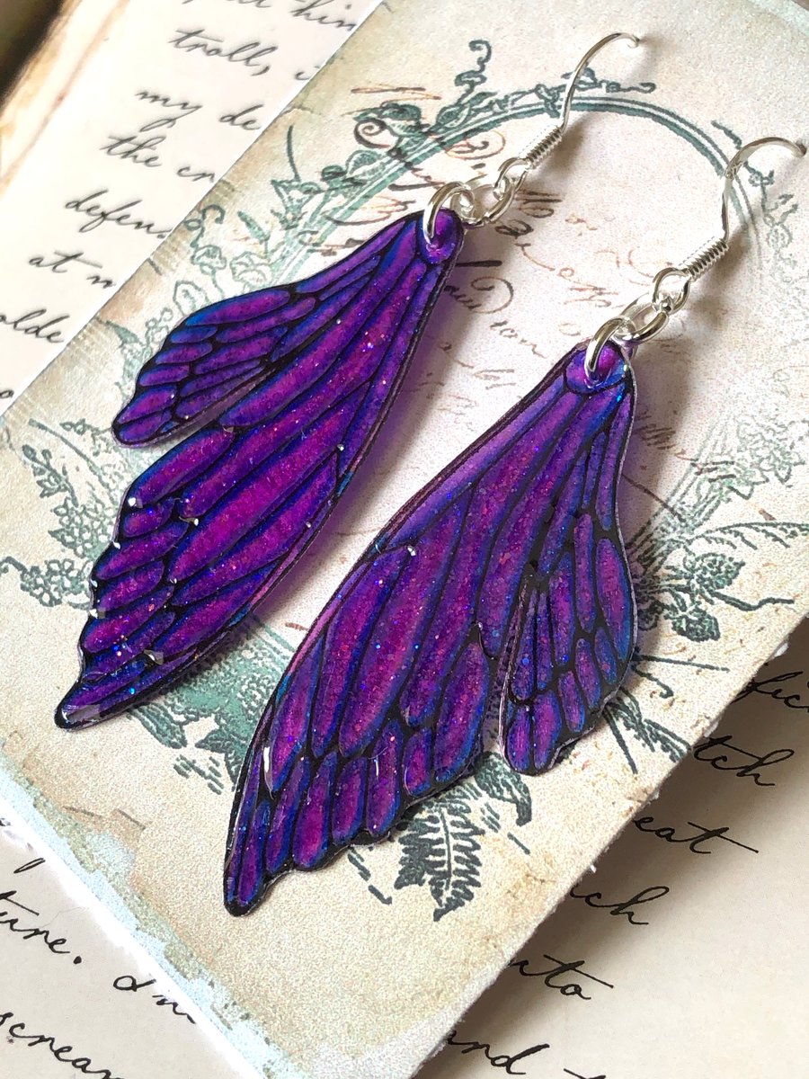 Pink and Purple Double Fairy Wing Earrings Sterling Silver