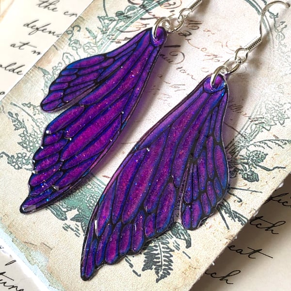 Pink and Purple Double Fairy Wing Earrings Sterling Silver