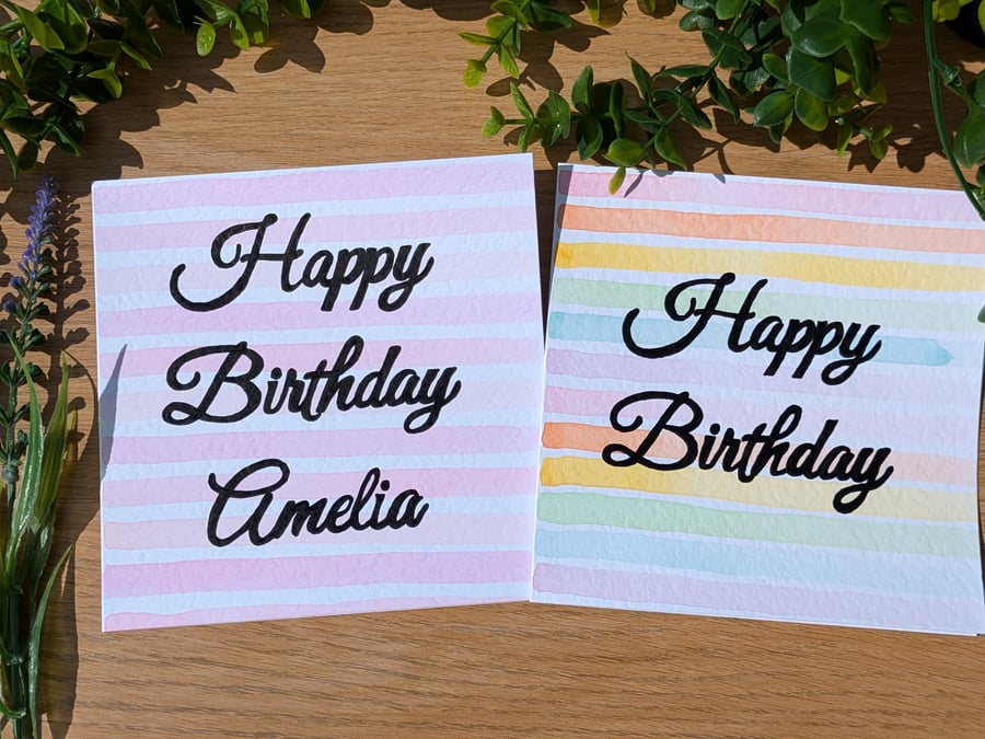 Hand painted and lettered watercolour Birthday Card, can be personalised.