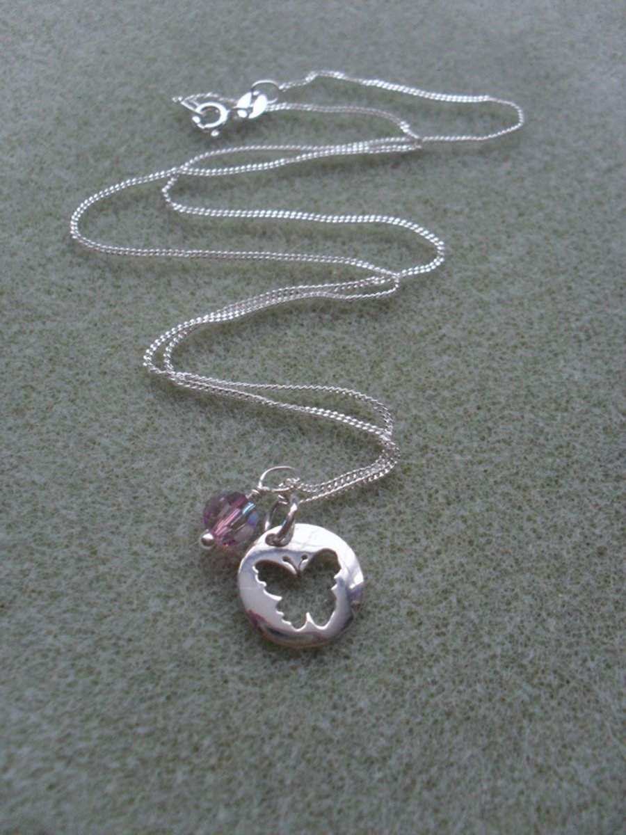 Sterling Silver Butterfly Charm and Swarovski Crystal Necklace