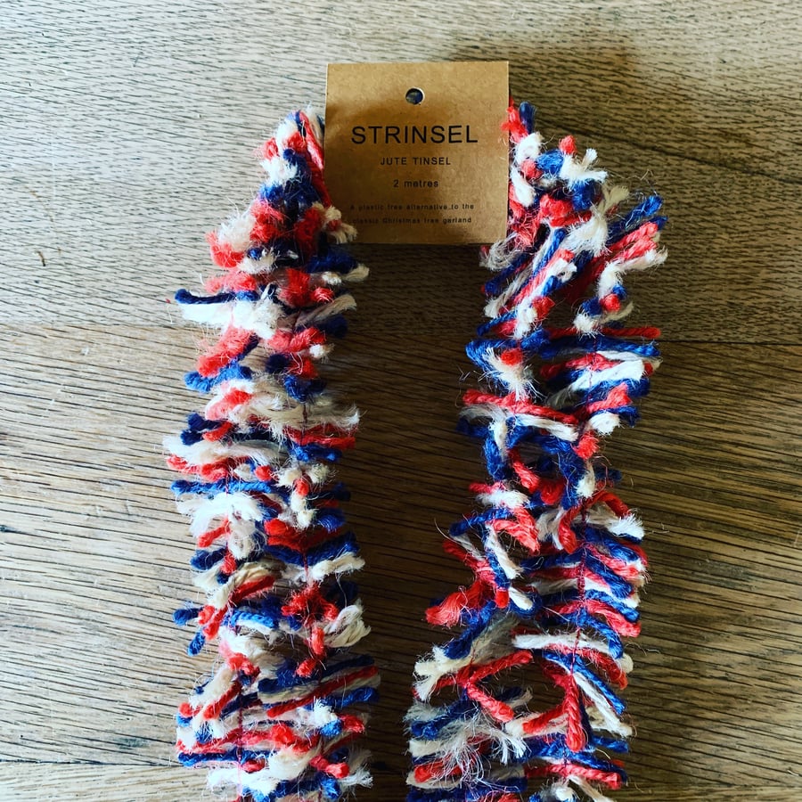 STRINSEL - red, white and blue string JUTE tinsel garland