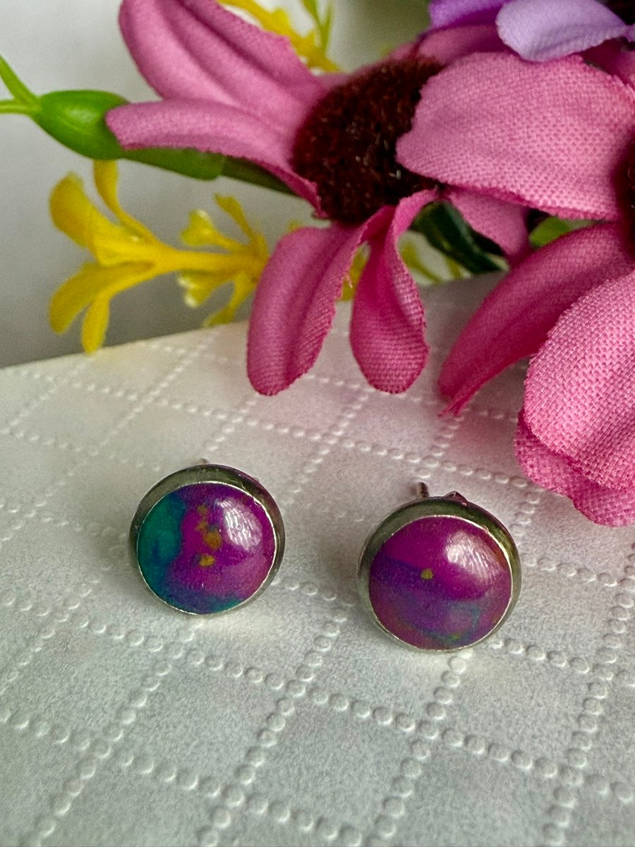 Purple Round Polymer Stud Earring Small Stud Earring Unique Earrings