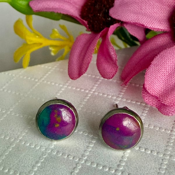 Purple Round Polymer Stud Earring Small Stud Earring Unique Earrings