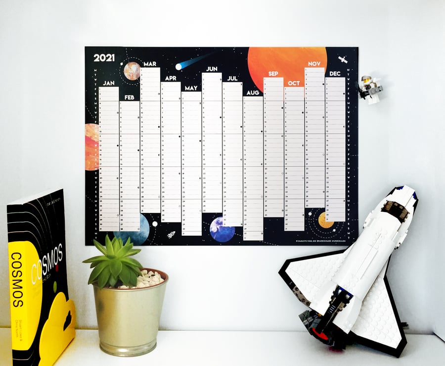 Space wall planner year 2021 calendar, digitally printed, A3 size