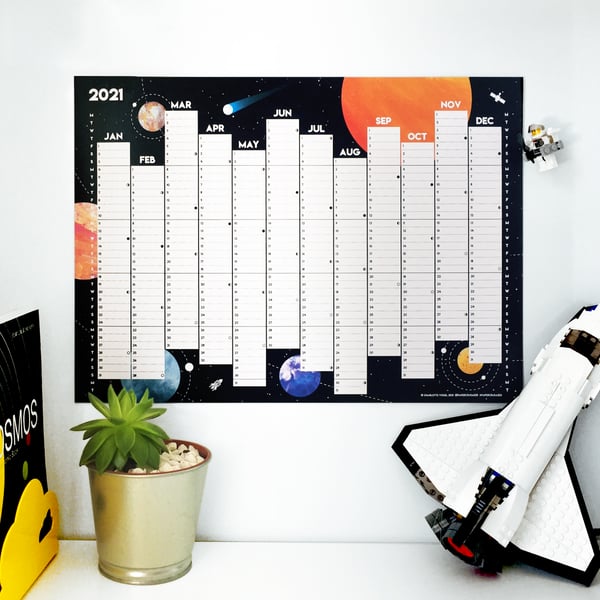 Space wall planner year 2021 calendar, digitally printed, A3 size