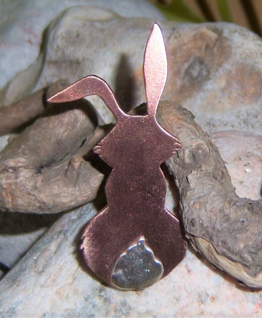 Bunny rabbit brooch in copper and sterling silver
