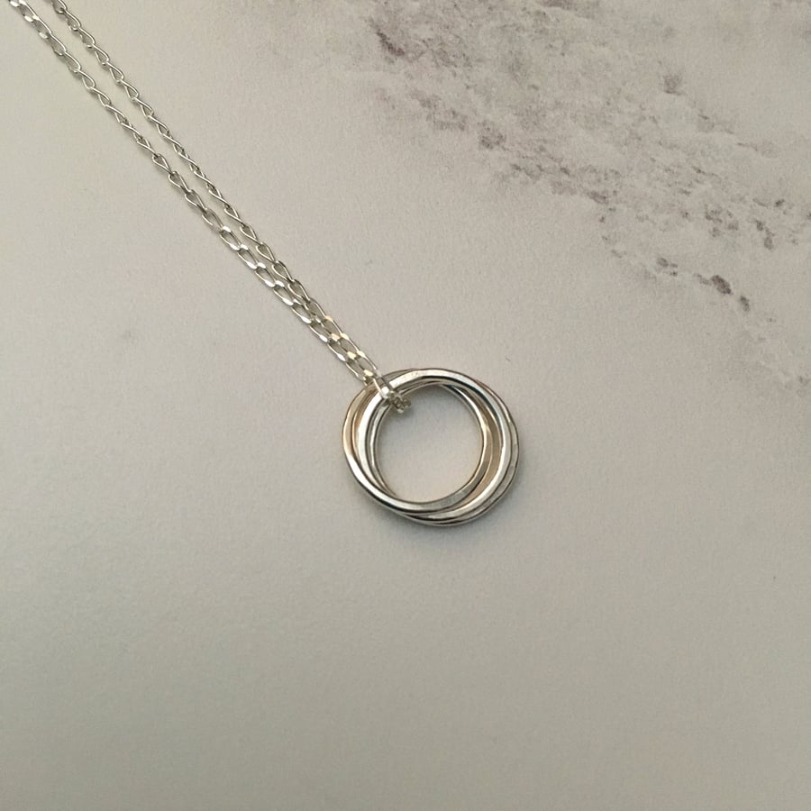 Triple Silver Mini Ring Pendant, silver connecting circle pendant, silver ring n