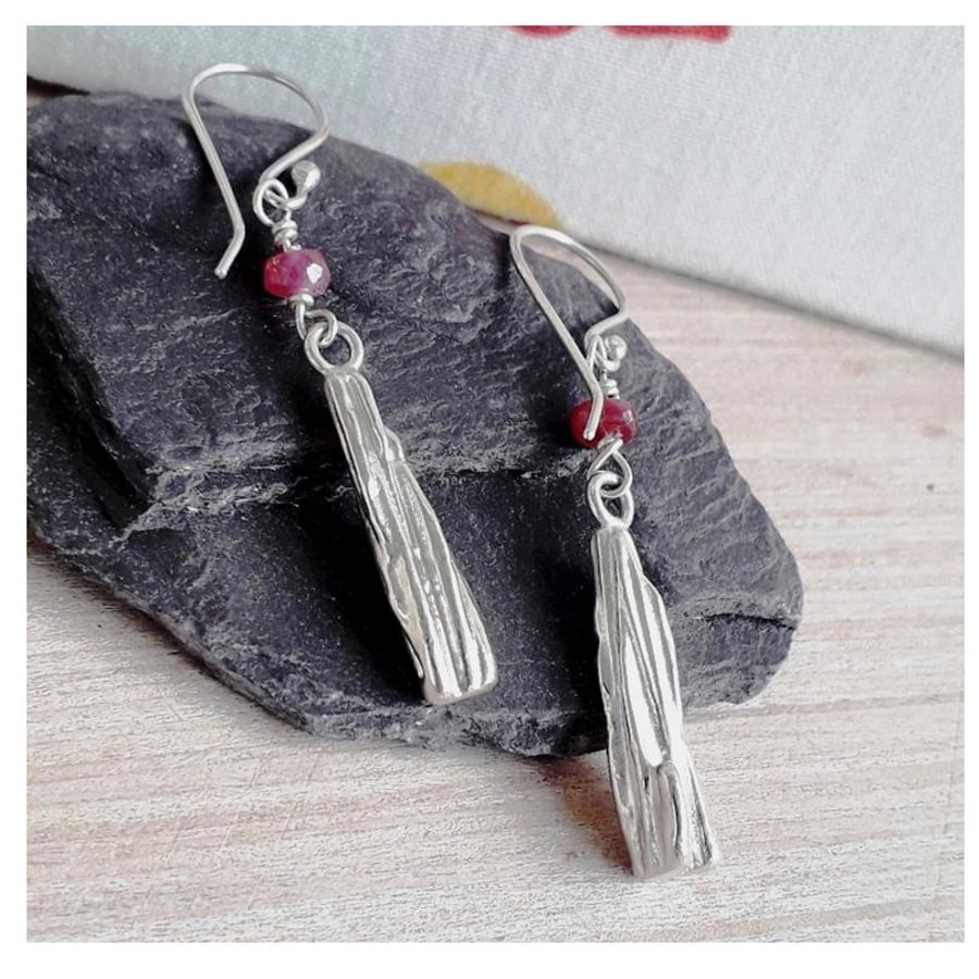 Silver Ruby Drop Earrings Sterling Silver, 40th Anniversary,  July Birthday