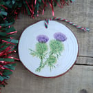 Scottish Thistle Large Round Wooden Christmas Decoration Tree Ornament