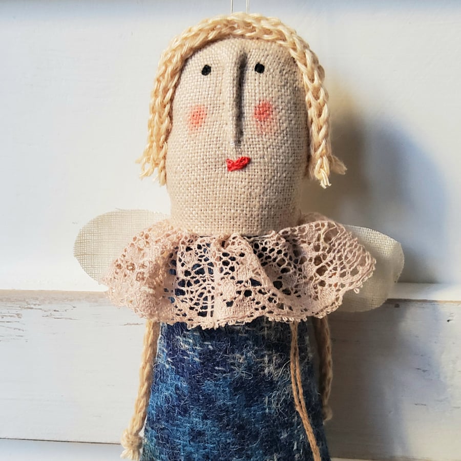 Primitive Yorkshire tweed hanging Angel