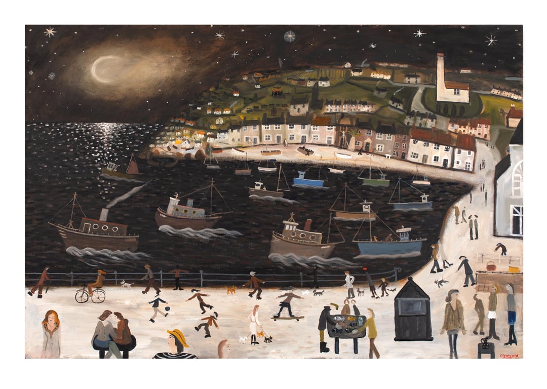 Newlyn Crescent Moon Collectors Tintoretto Gesso print. Signed and titled 