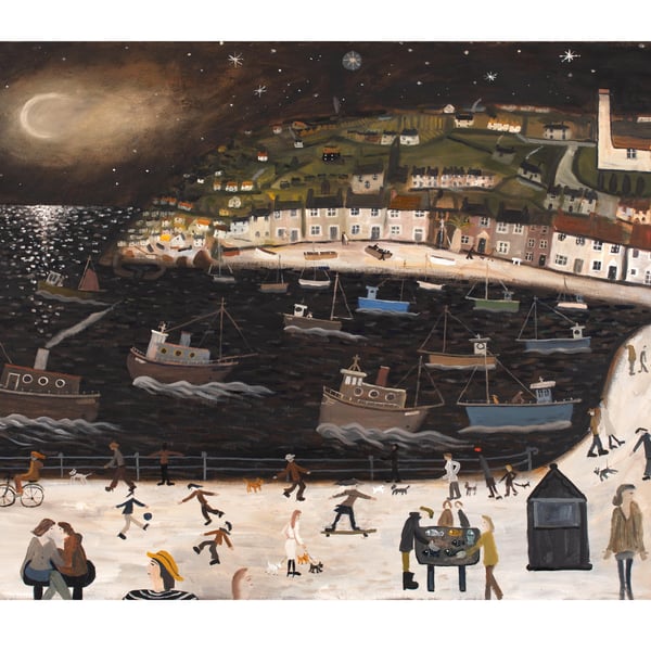 Newlyn Crescent Moon Collectors Tintoretto Gesso print. Signed and titled 