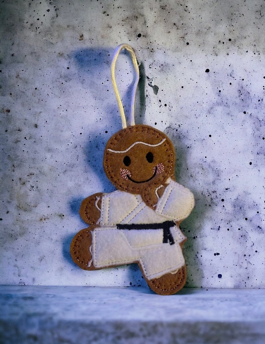 Karate Gingerbread man Embroidered Hanging Keepsake