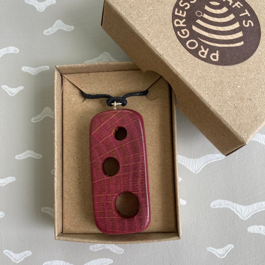 Pink stained holey oak pendant - I used to be a church pew
