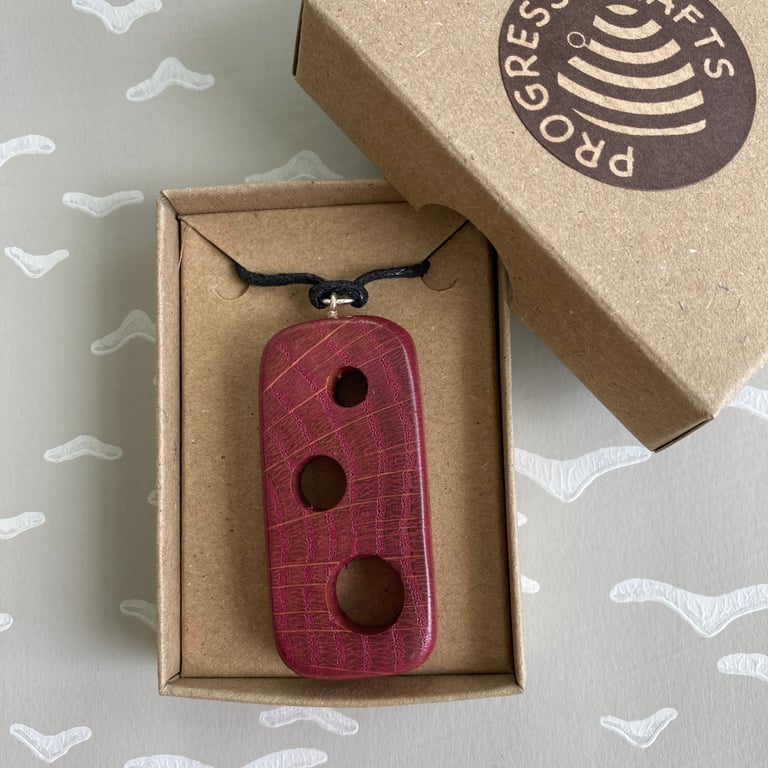 Pink stained holey oak pendant - I used to be a church pew