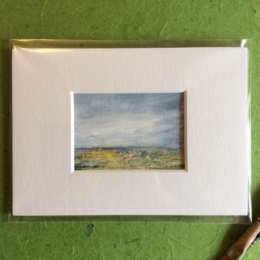 Early morning - original acrylic, miniature landscape painting of the coast.