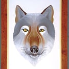 Handmade Unique Framed A3 Print Wolf Portrait Vanilla Border Wallart Gift