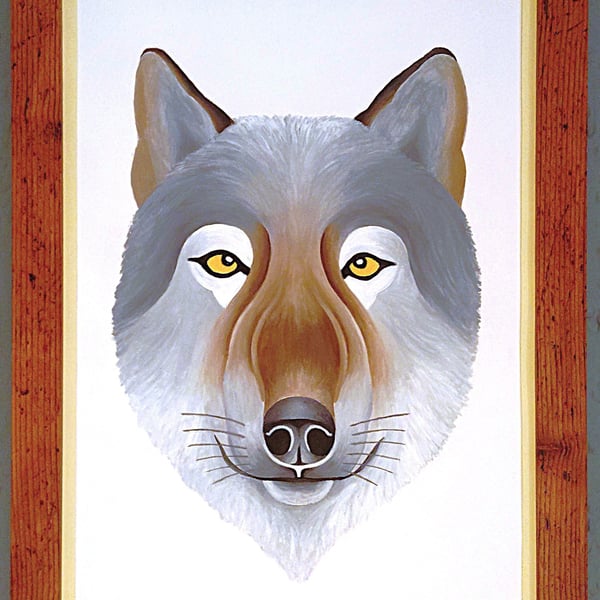 Handmade Unique Framed A3 Print Wolf Portrait Vanilla Border Wallart Gift