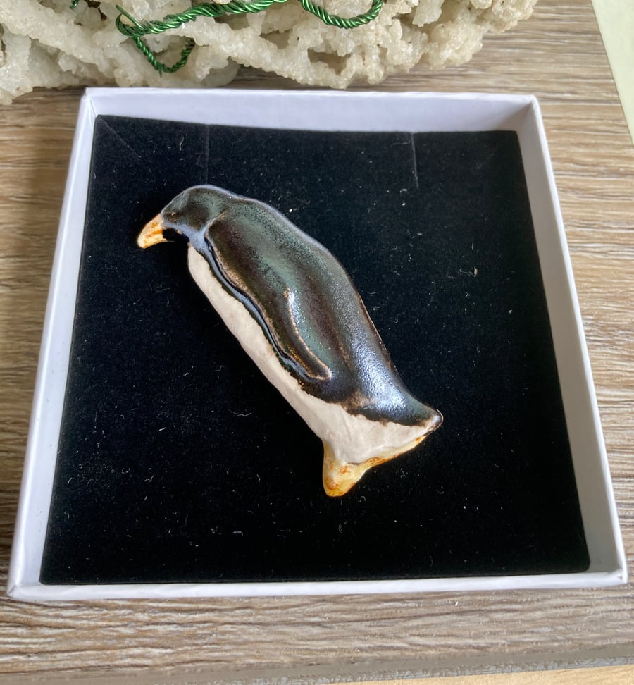 Ceramic Penguin Brooch