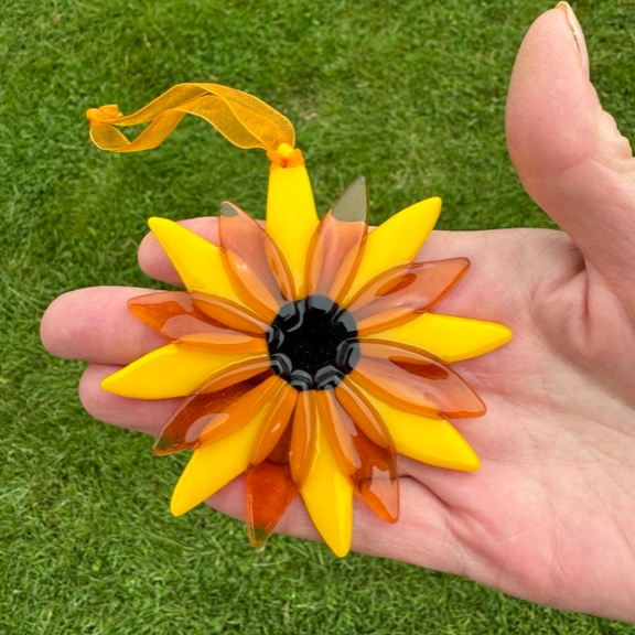 Fused Glass Sunflower  Suncatcher Decoration Keepsake, 9cm