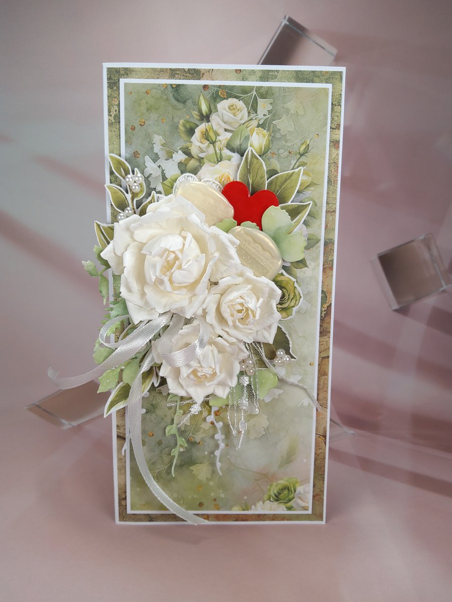 Handmade Wedding Card - Elegant White Floral Design (H)
