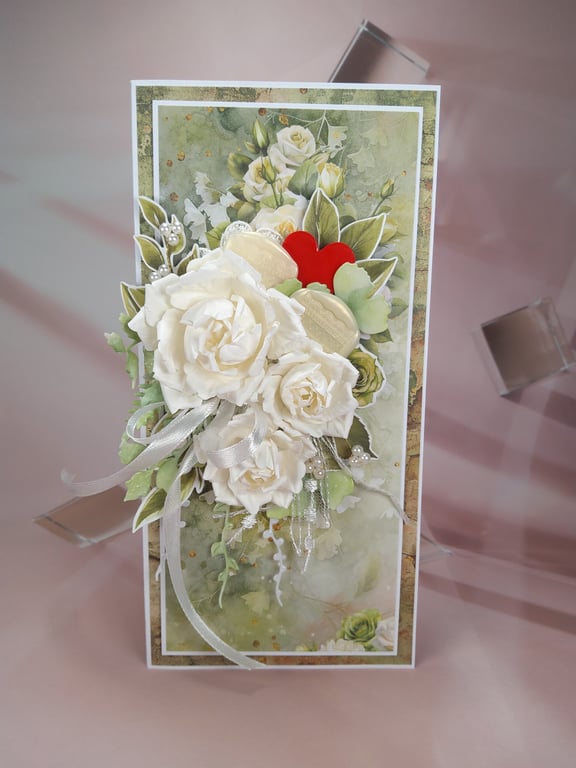 Handmade Wedding Card - Elegant White Floral Design (H)