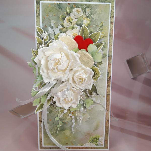 Handmade Wedding Card - Elegant White Floral Design (H)