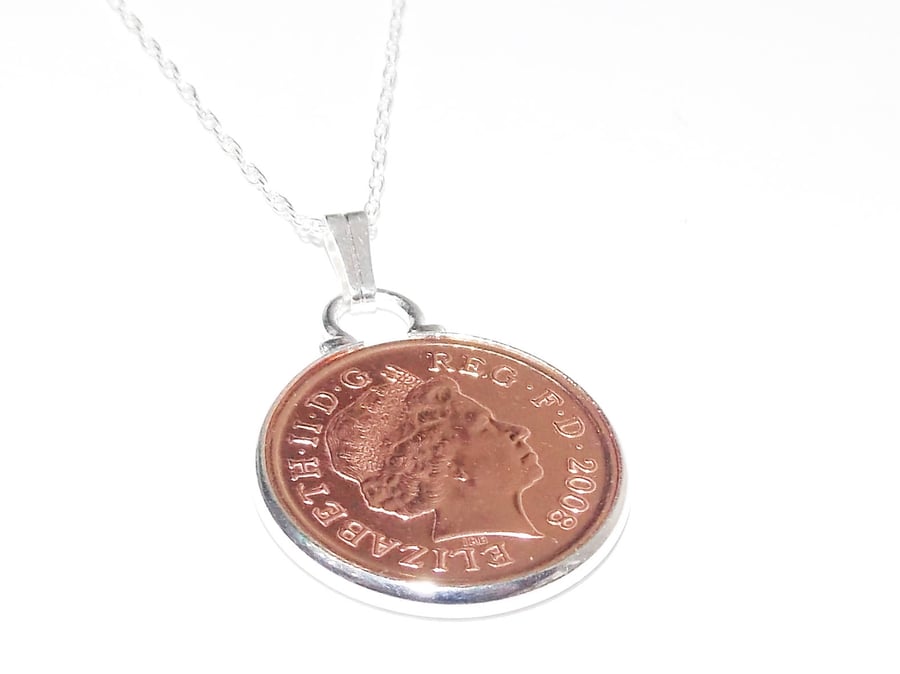 8th Bronze wedding anniversary pendant - Copper 1p coins from 2012 - Gift