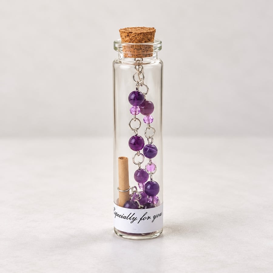 Amethyst Gemstone Bracelet in a Bottle – Purple Crystal Jewellery Gift