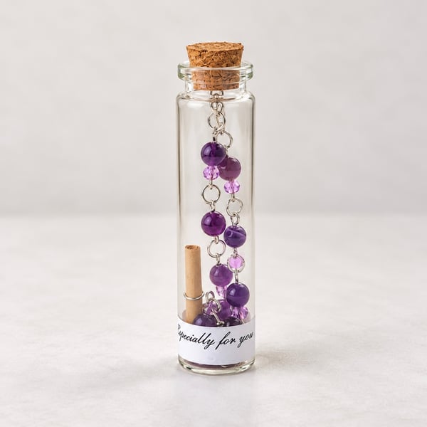 Amethyst Gemstone Bracelet in a Bottle – Purple Crystal Jewellery Gift