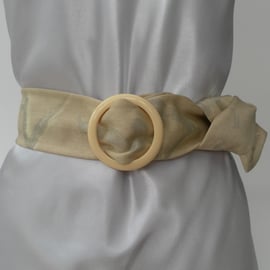 Cream, Fabric Belt, Cream, Circular Plastic Buckle