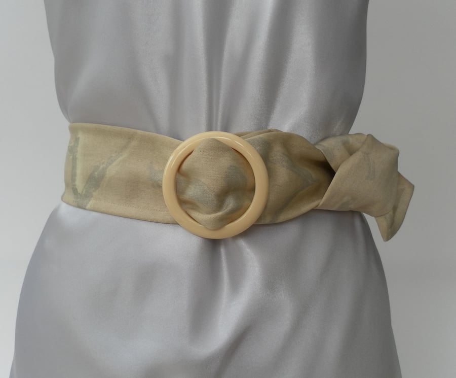 Cream, Fabric Belt, Cream, Circular Plastic Buckle