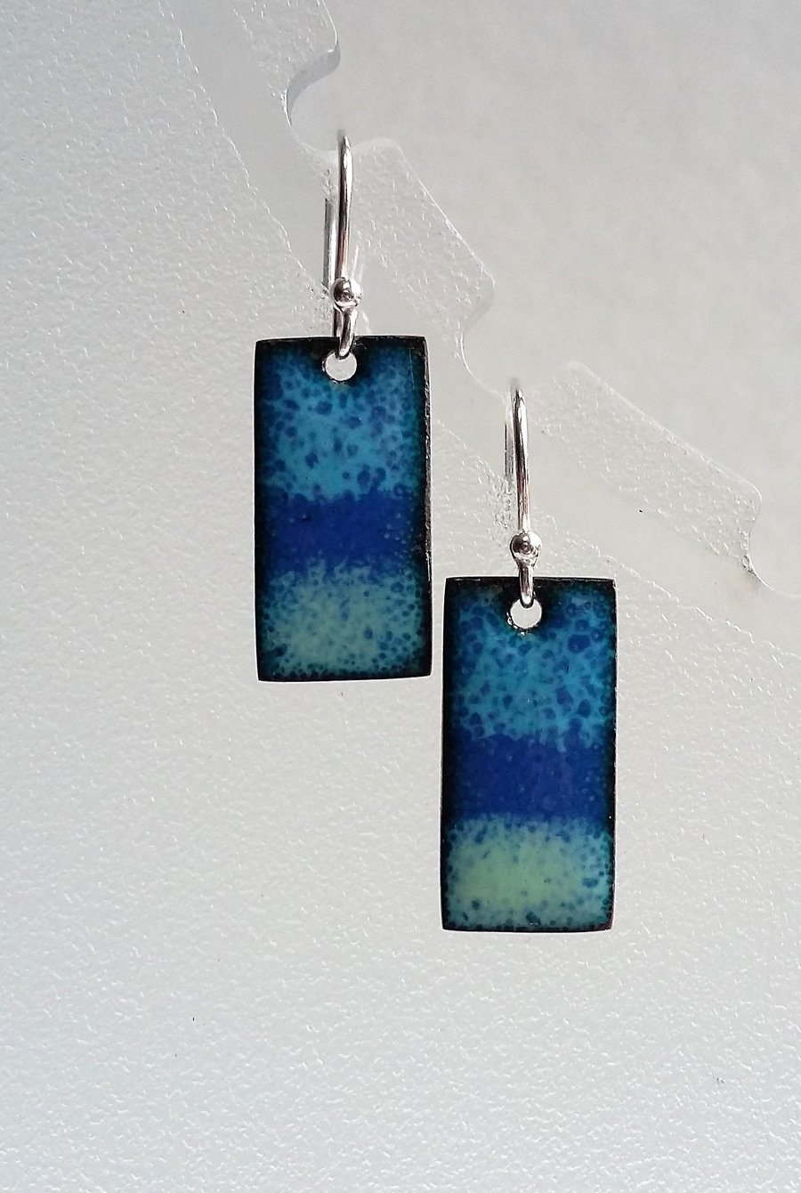 Stripey blue rectangular enamelled copper earrings 150