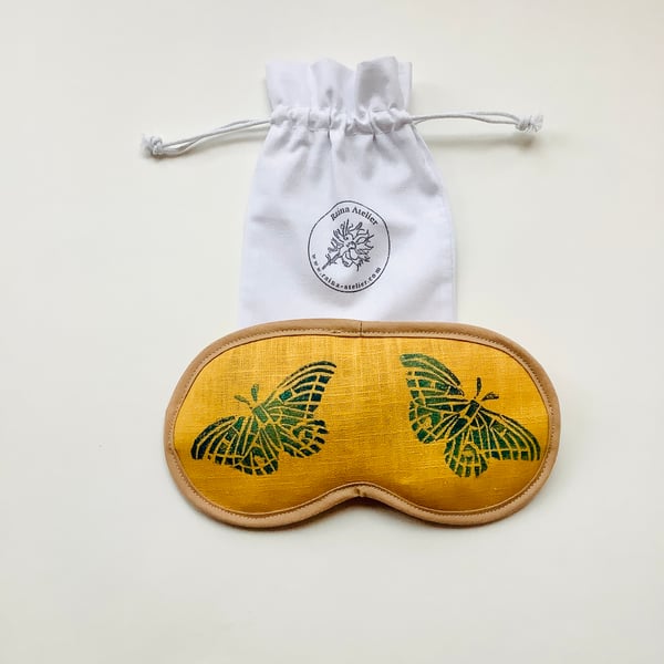 Ochre Yellow  Butterflies linen lavender infused eye mask 