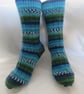 Hand-cranked Knitted Ribbed Wool Socks Size 6 to 7 - Image 1