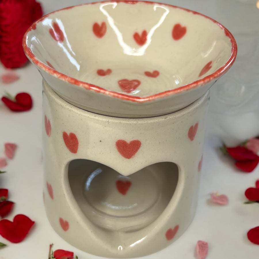 Hand thrown  heart shaped oil burners with detachable lids