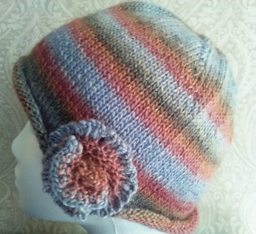 HANDKNIT Beanie Hat wool soy silk pastels MED