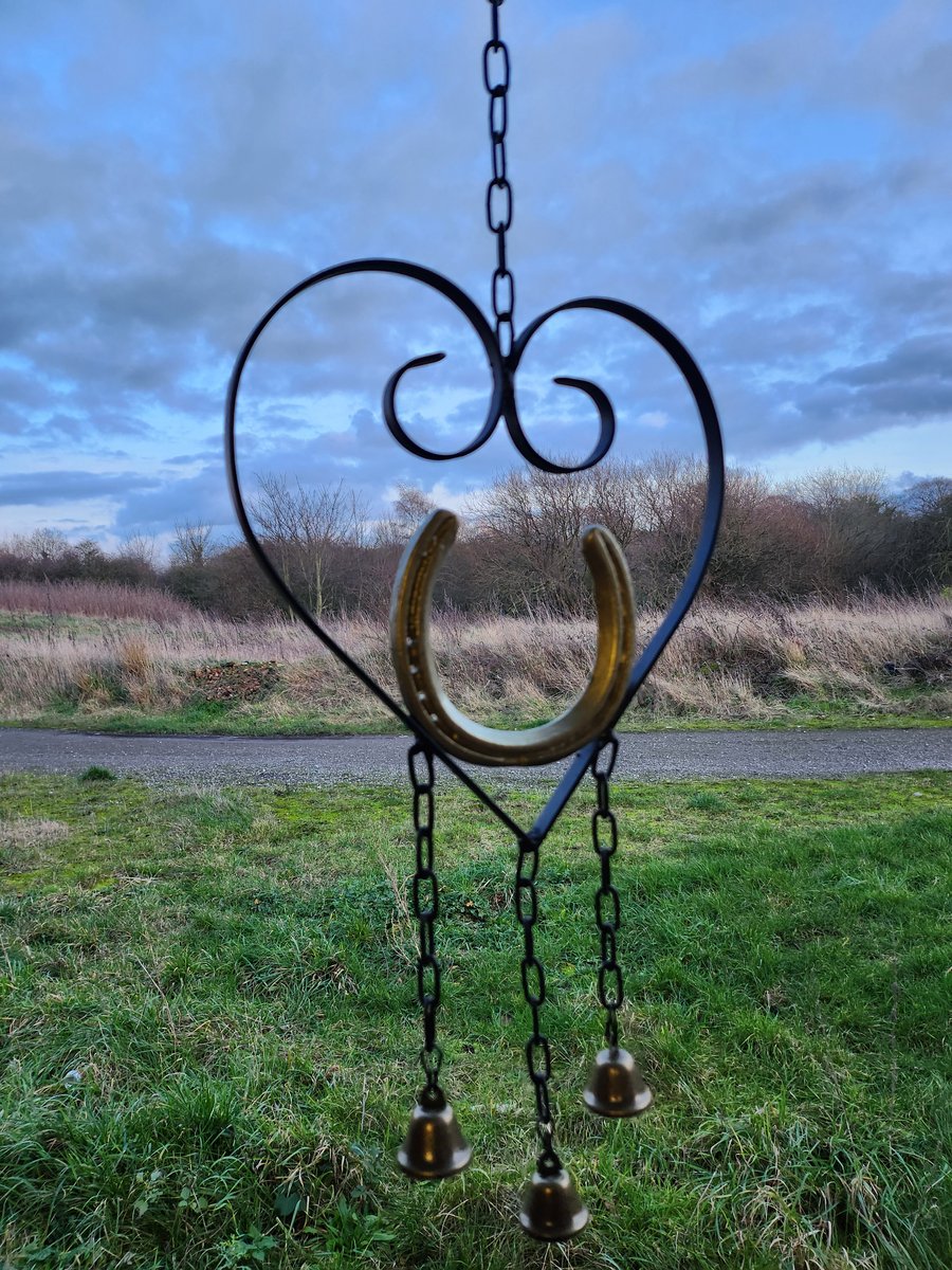 Horseshoe and heart wind chime