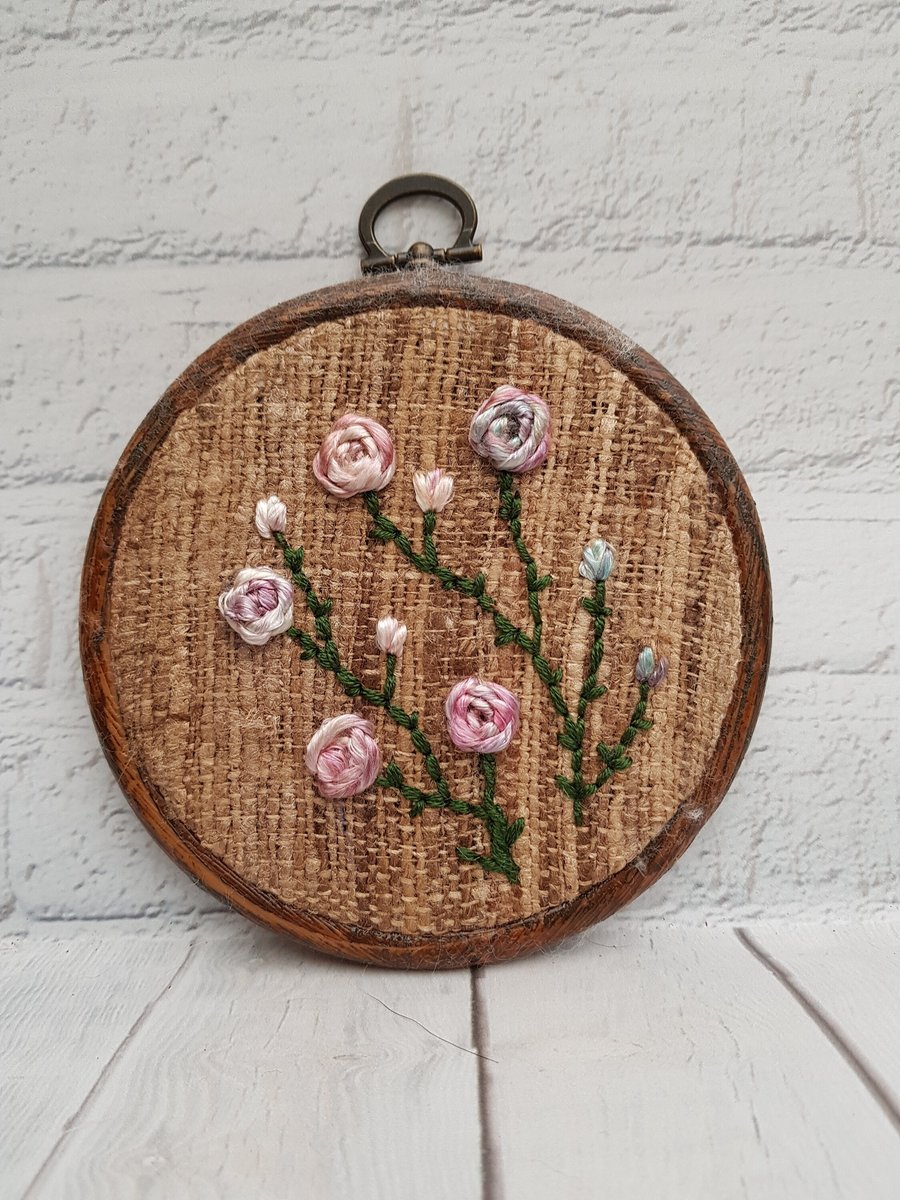 Vintage Embroidery Hoop, Flower Embroidery, Vintage Gift