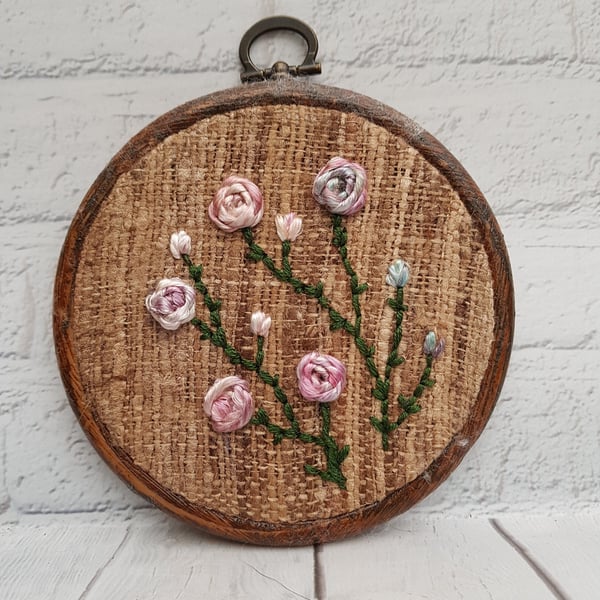 Vintage Embroidery Hoop, Flower Embroidery, Vintage Gift