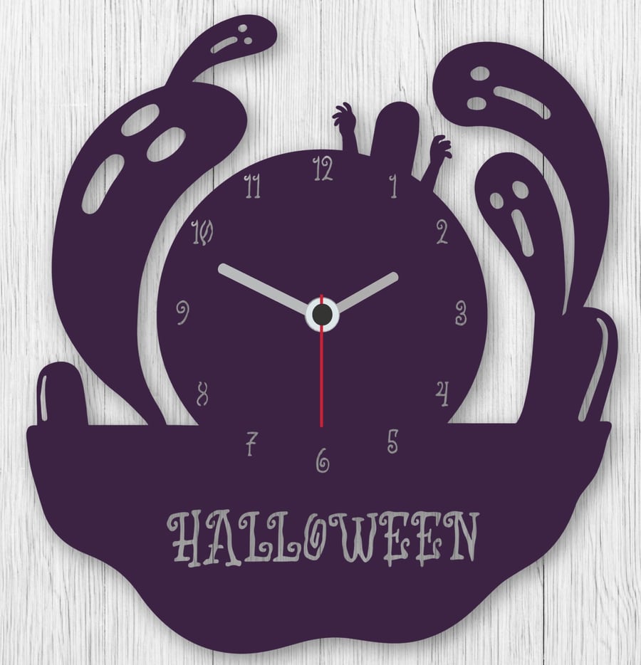 Halloween Clock - Wood - Handmade and painted.