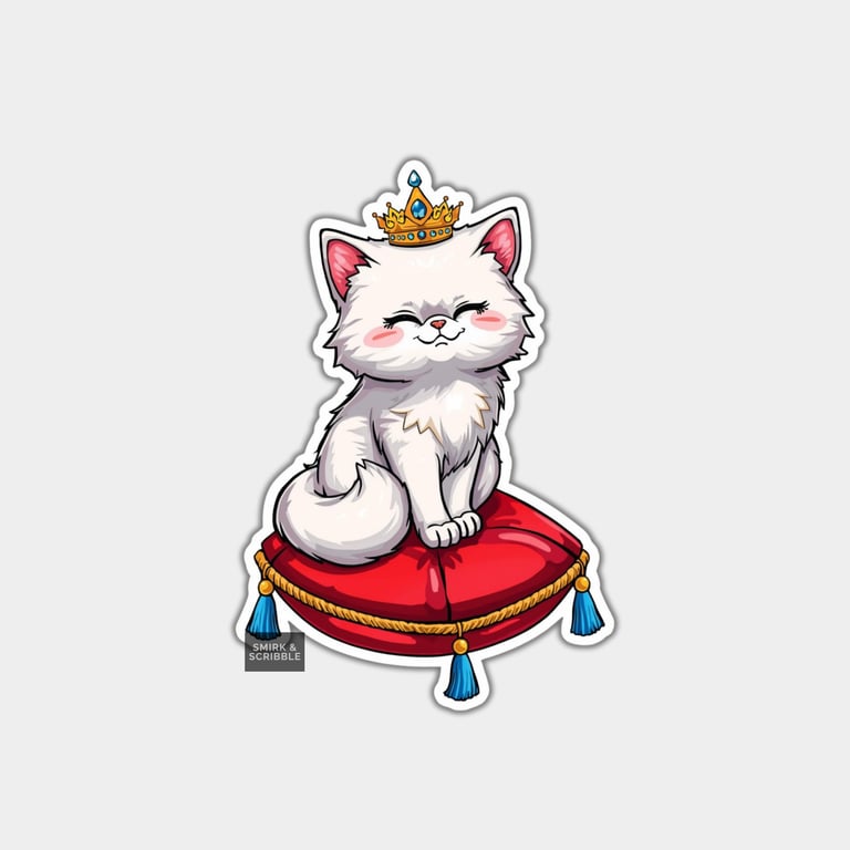Funny Vinyl Sticker For Adults - Cute Cat With Crown