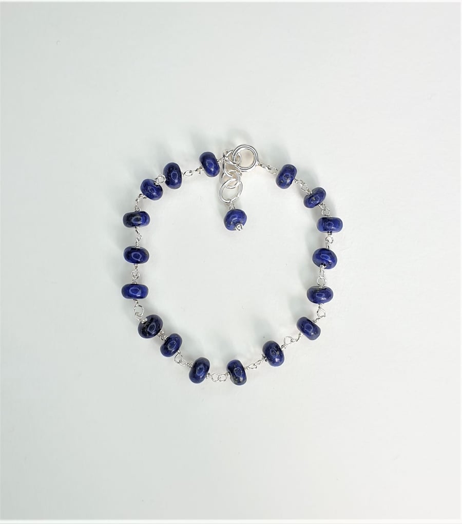 Elegant And Trendy Lapis Lazuli Sterling Silver Rosary Linked Bracelet