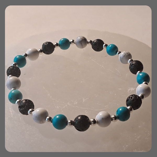 Aromatherapy bracelet with Howlite, Turquoise and Sterling Silver