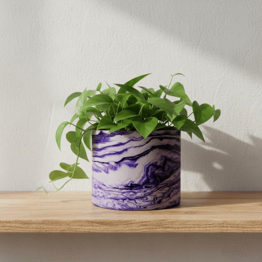Purple Marbled Plant Pot - Unique Violet Indoor Planter