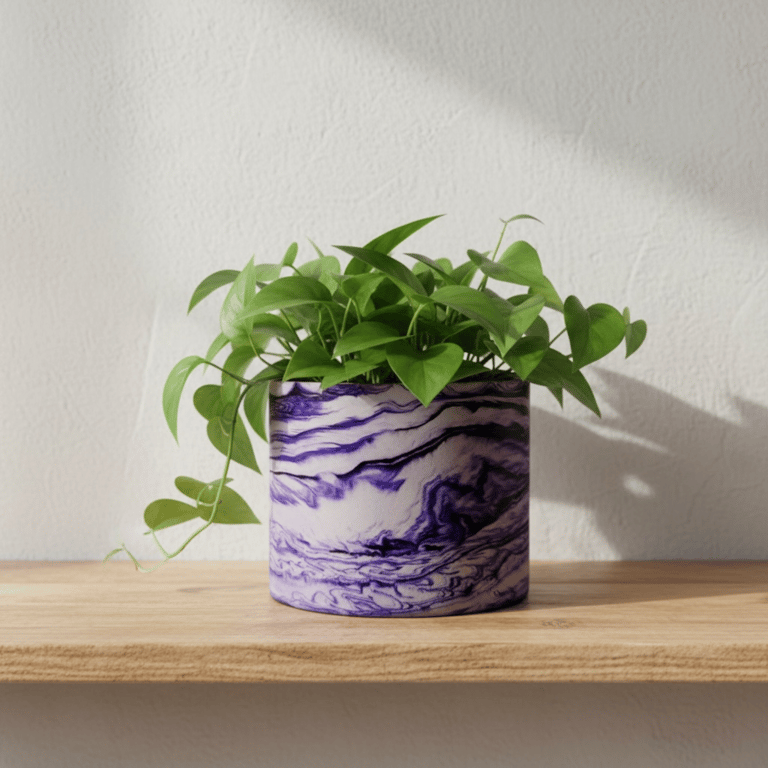 Purple Marbled Plant Pot - Unique Violet Indoor Planter