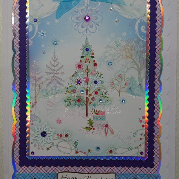 Christmas Card Whimsical Christmas Tree Snow and Gifts 3D Luxury Handmade Card