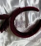 Cherie - Burgundy Velvet Feather Headband Fascinator with Birdcage Veiling  - Image 8