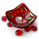 Red Gold Dichroic Fused Glass Trinket Dish 8cm Handmade OOAK