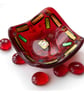 Red Gold Dichroic Fused Glass Trinket Dish 8cm Handmade OOAK - Image 1